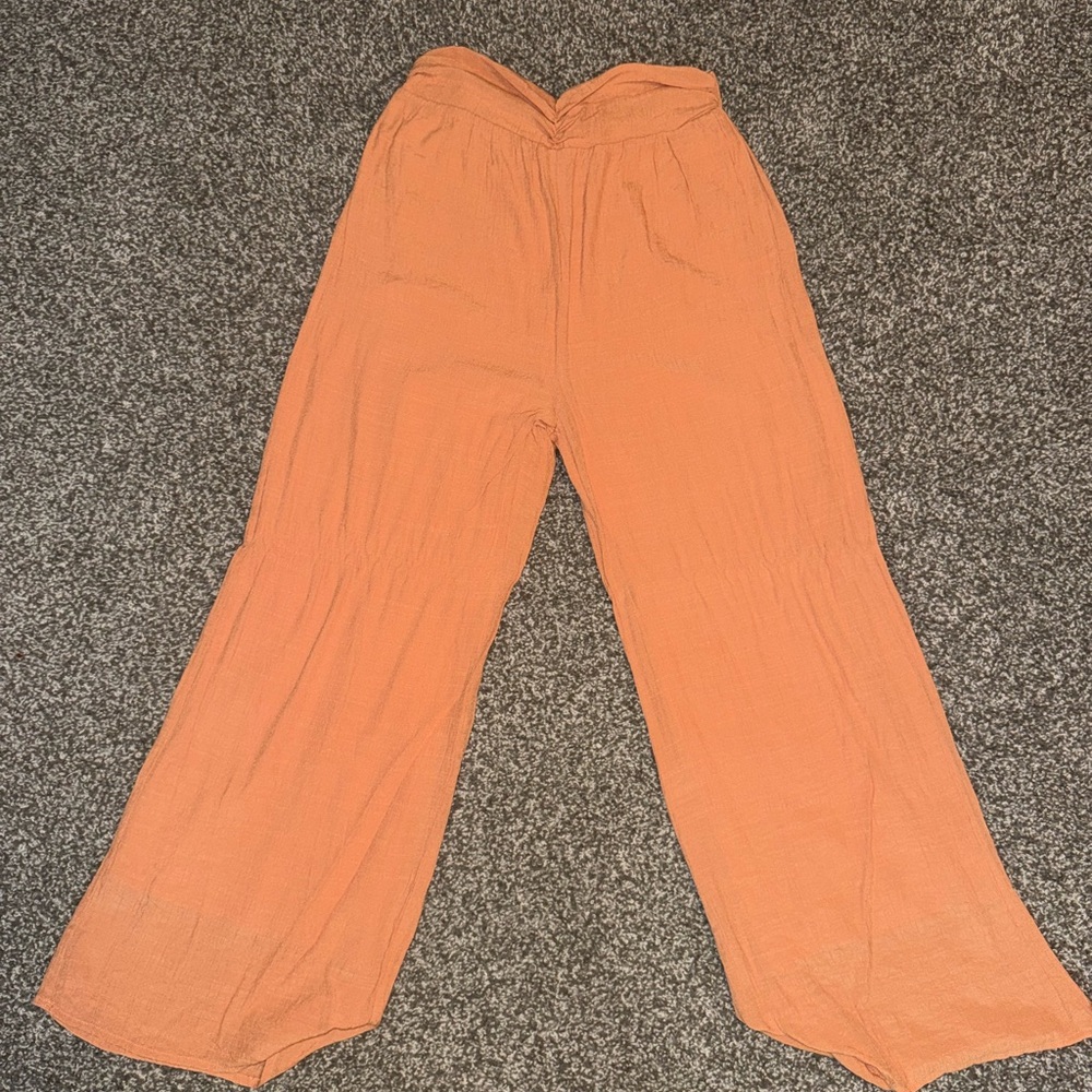 Leisure Loving Peach High-Waisted Wide-Leg Pants